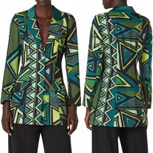 Kahindo Green Geometric Print Tuxedo Blazer Statement Jacket Mini Dress, S EUC